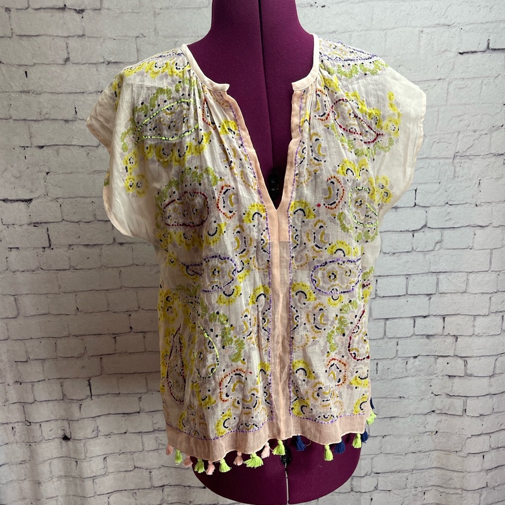 Ivy Jane size small light pink paisley shirt tassel detail top